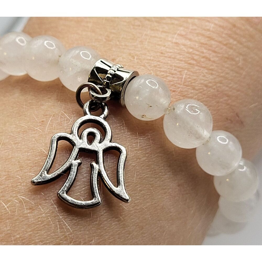 Healing Rose Quartz Gemstone Angel Bracelet 6in